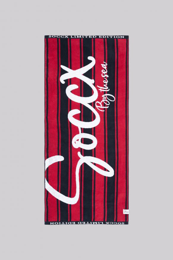 Gestreiftes Strandtuch aus Frottee mit Logo royal red / blue navy