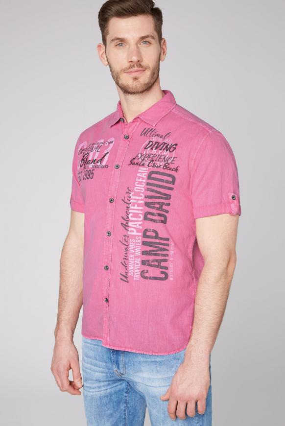 CAMP DAVID & SOCCX | Hemd mit Artworks und Used-Waschung new pink