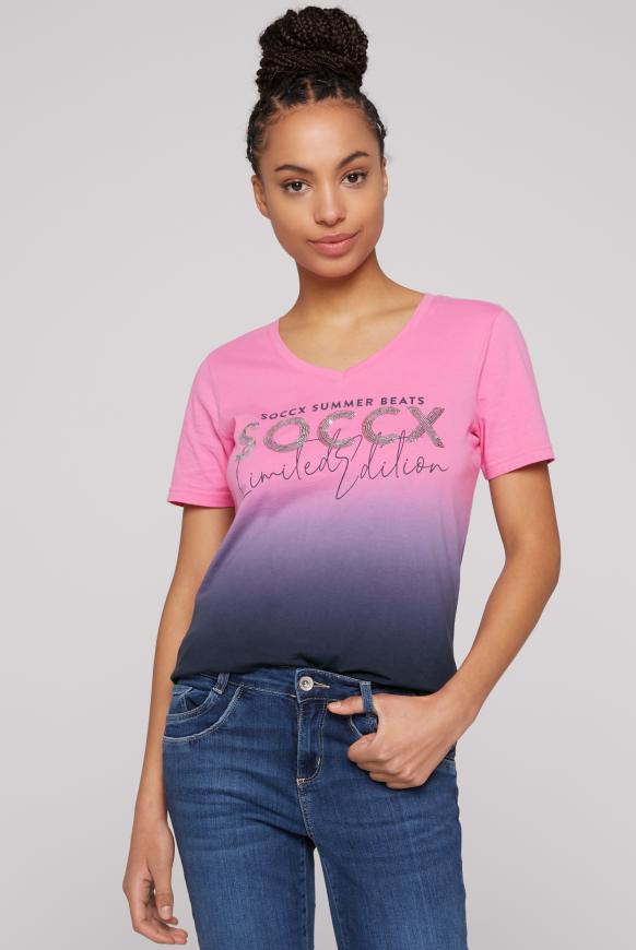 T-Shirt Dip Dye mit Pailletten-Logo pink punch / blue navy