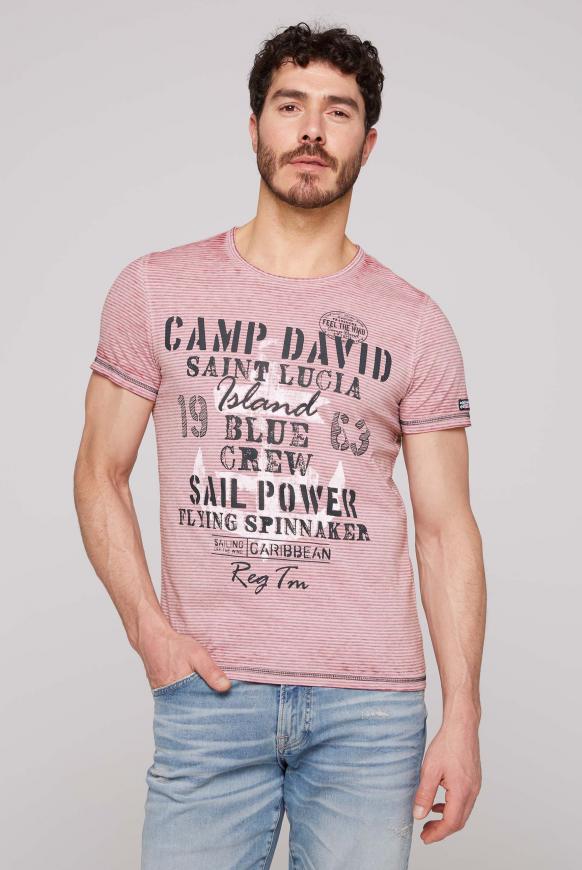T-Shirt mit Ausbrenner-Streifen und Print pink punch