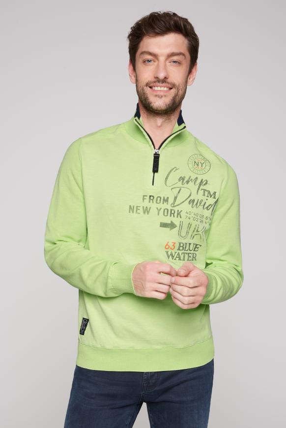 Troyer-Pullover Stone Washed im Materialmix neon lime