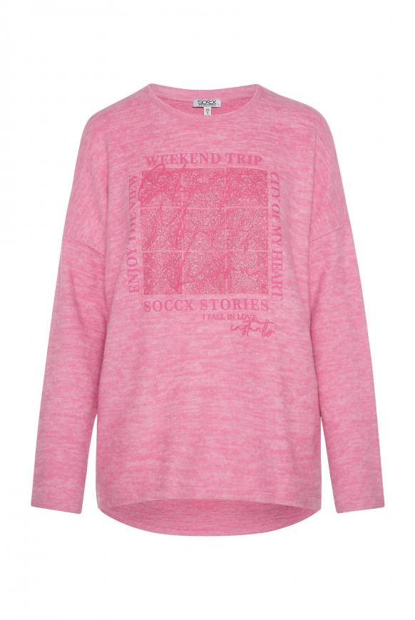 Pullover aus Flauschstrick mit tonigem Glitter Print happy pink mel.