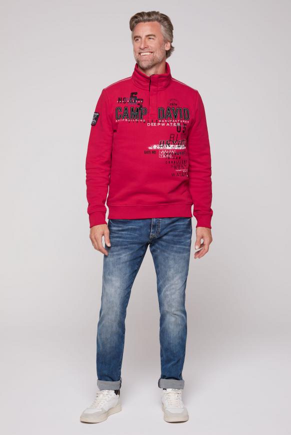 CAMP DAVID & SOCCX | Fleece-Sweatshirt mit Troyer-Kragen bright red